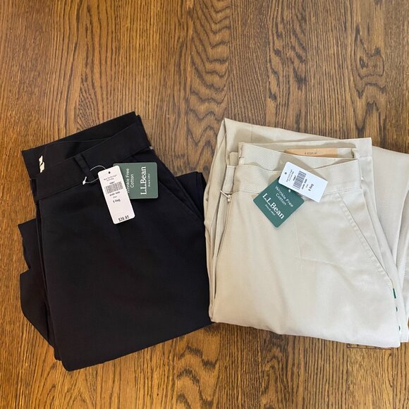 (2) L.L. Bean Original Fit Khaki and black 8 reg pants women's NWT wrinkle free - Picture 1 of 9